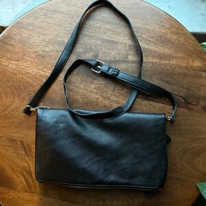 Black vegan leather fold over purse